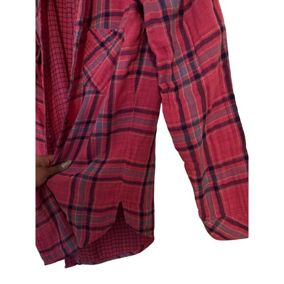 Cloth & Stone Anthropologie Pink Brecken Plaid Button Down Shirt Woman's Medium - Picture 7 of 9